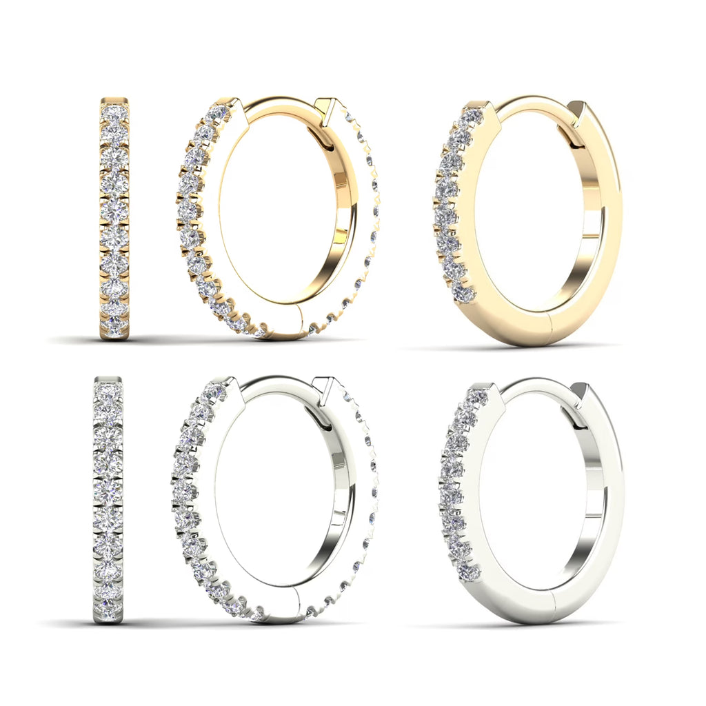 14K Solid Gold Diamond Hoop Earring T905