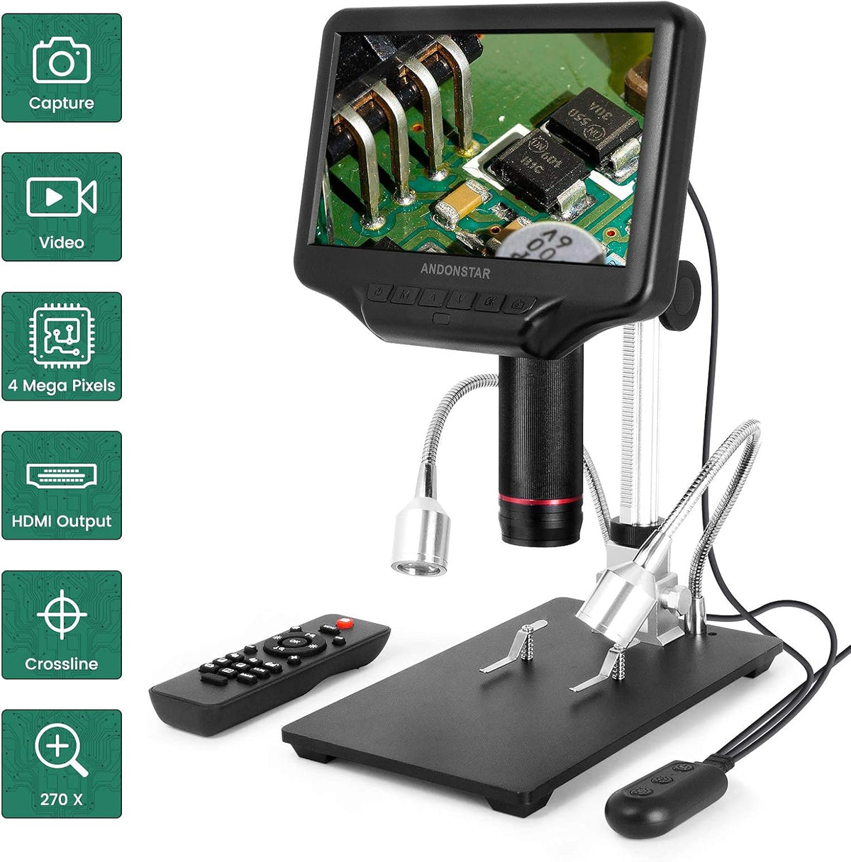 1080P 4MP Digital Microscope with 7-inch HD LCD Display and 270X Magnification U762