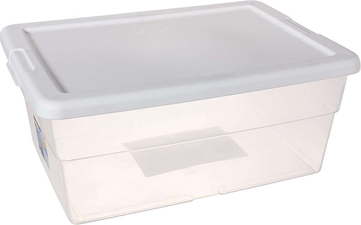 16 Quart Clear Storage Box Container with White Lids, Pack of 2 R979