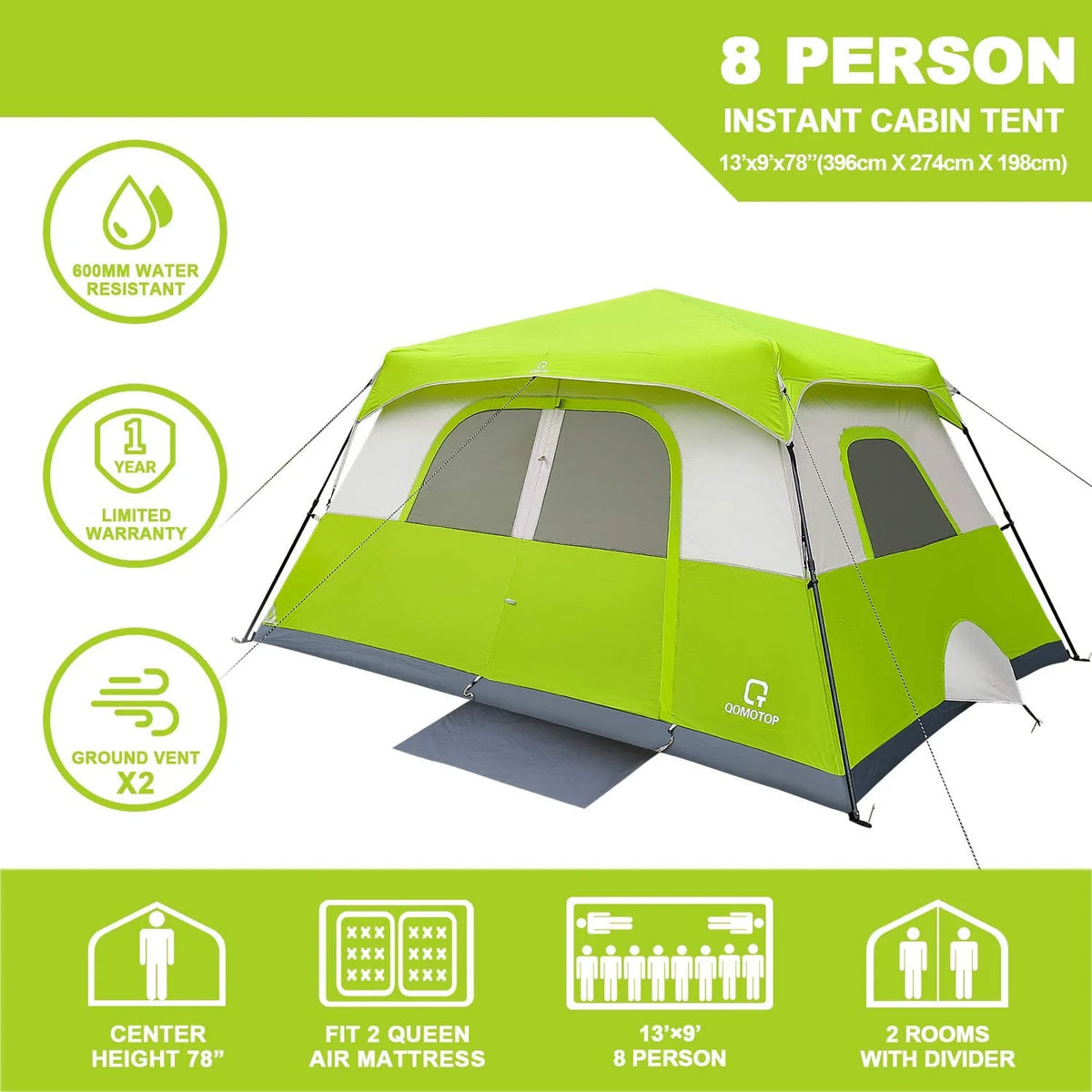 8 Person Instant Waterproof Camping Tent V2853