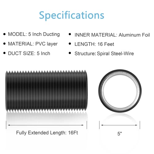 4'' Insulated Flexible Duct 16FT with 2 Duct Clamps R71425