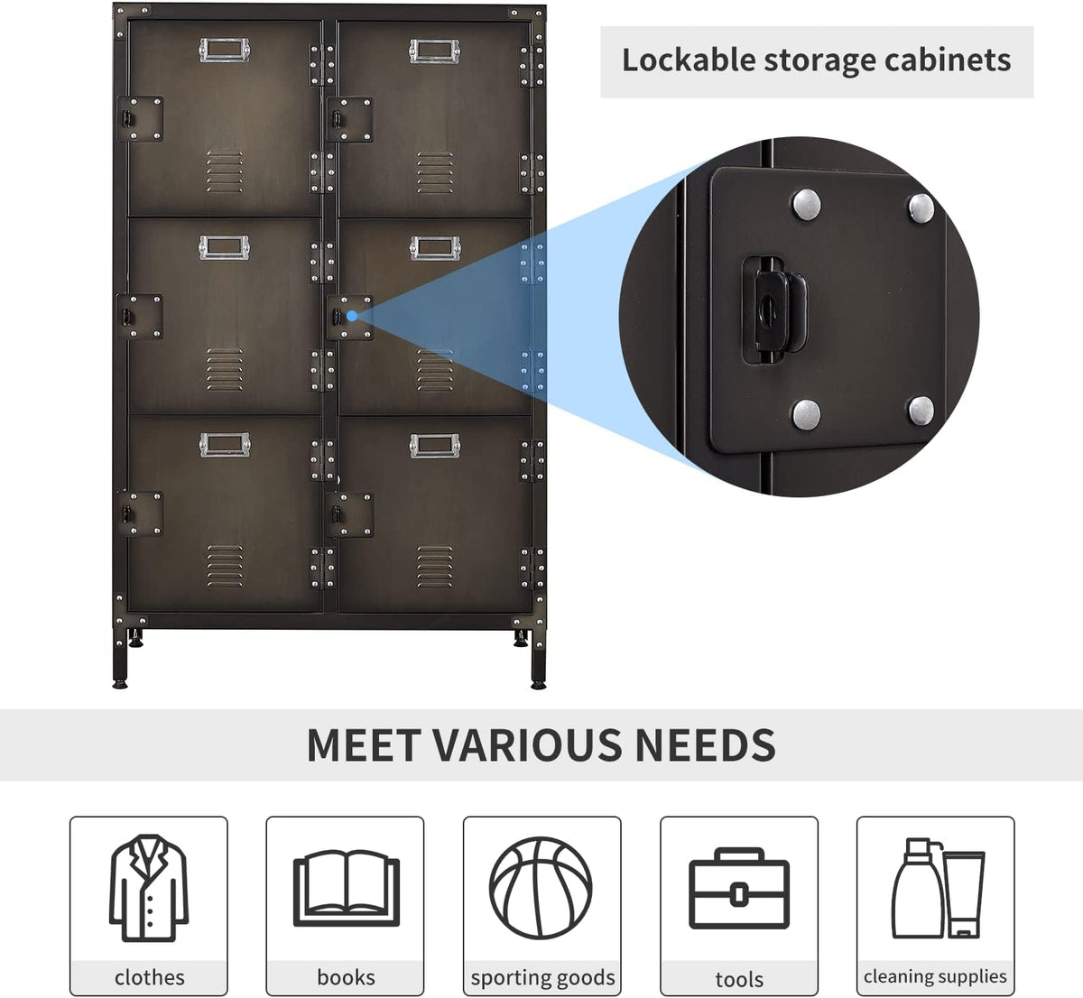 Metal Locker Storage Cabinet with Shelves and 6 Lockable Doors K22220