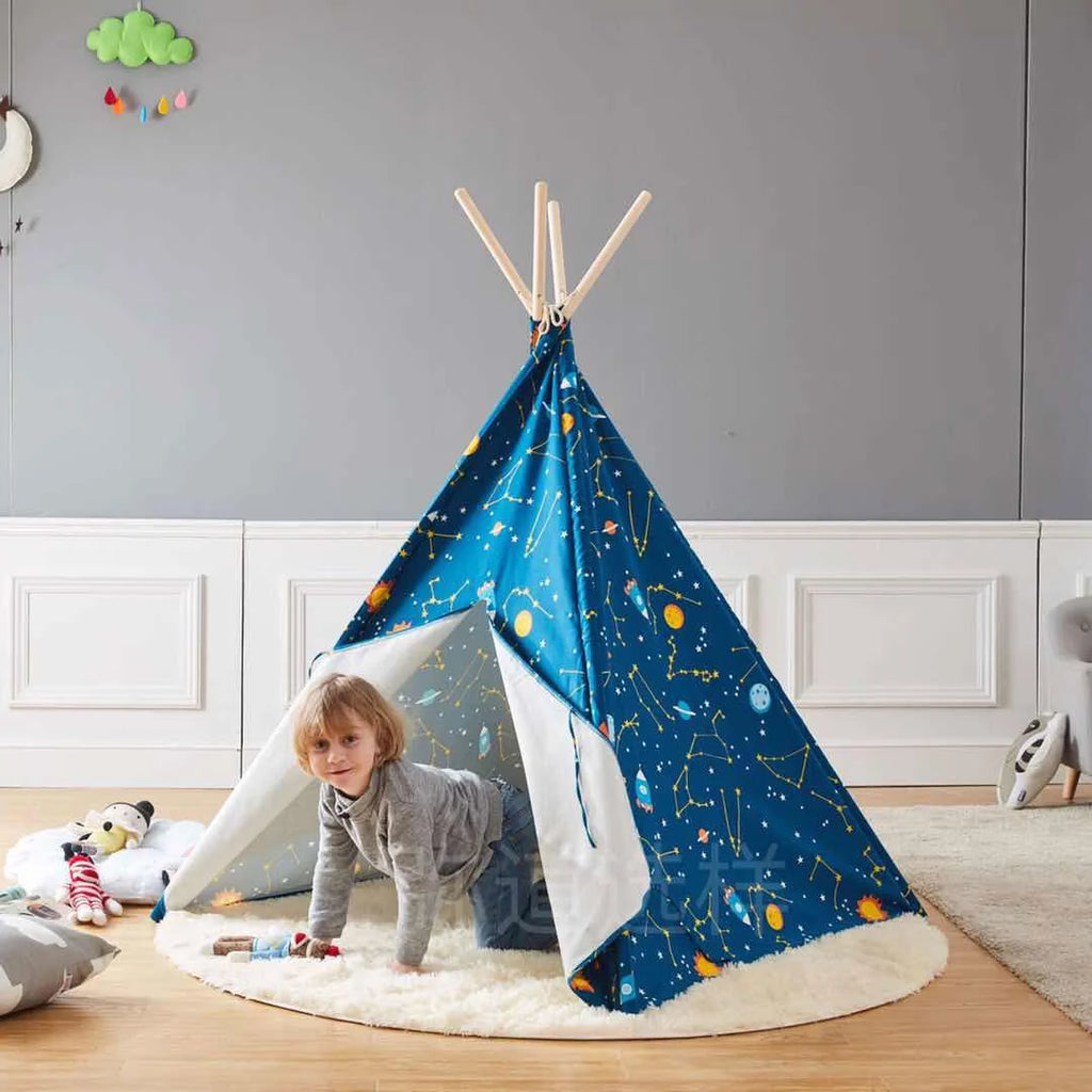 Glow in the Dark Starry Sky Kids Foldable Canvas Play Teepee Tent L30995