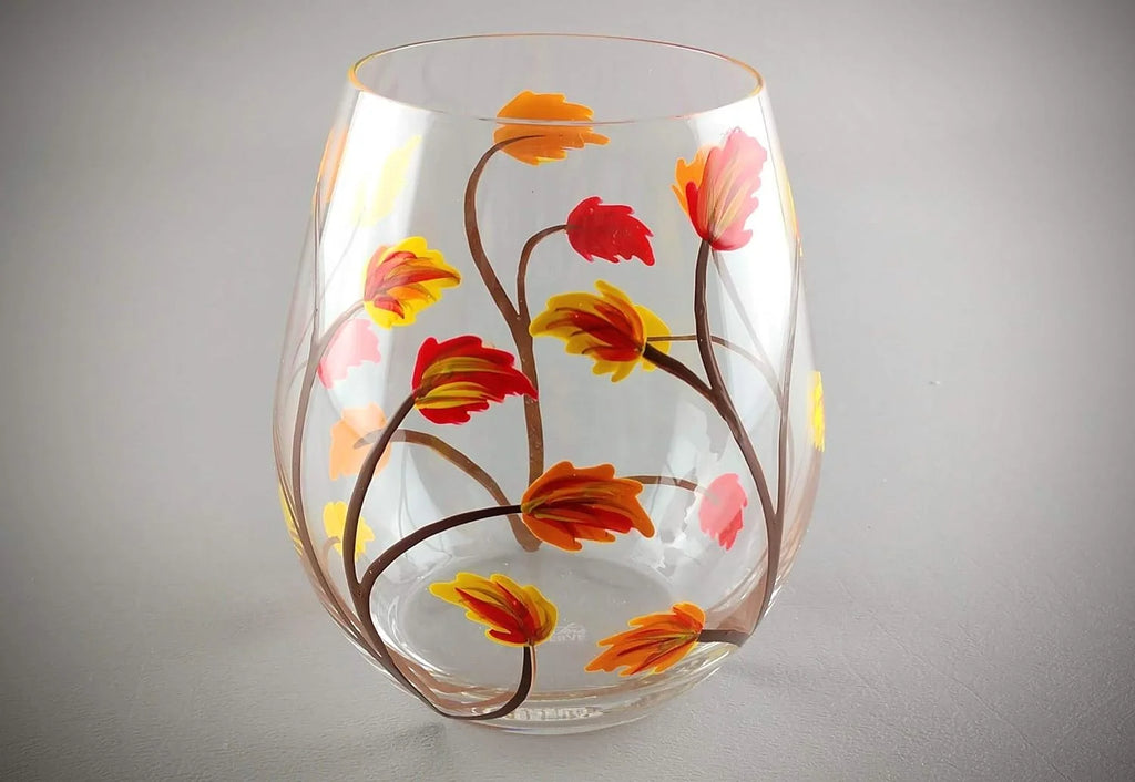 Stemless Hand Painted Wine Glass 18 Ounce W96412