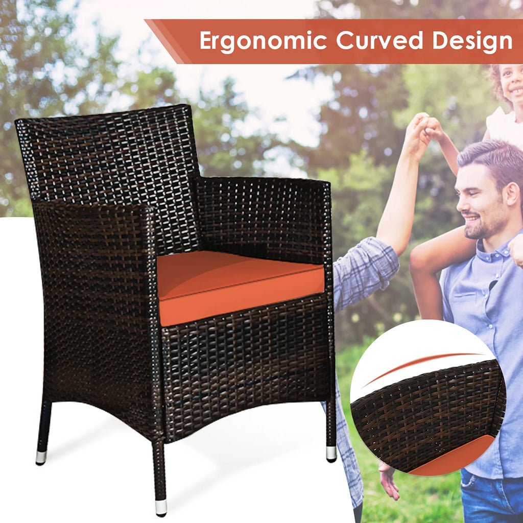 4 Pc Patio Rattan Conversation Furniture Set with Orange Cushion G561438