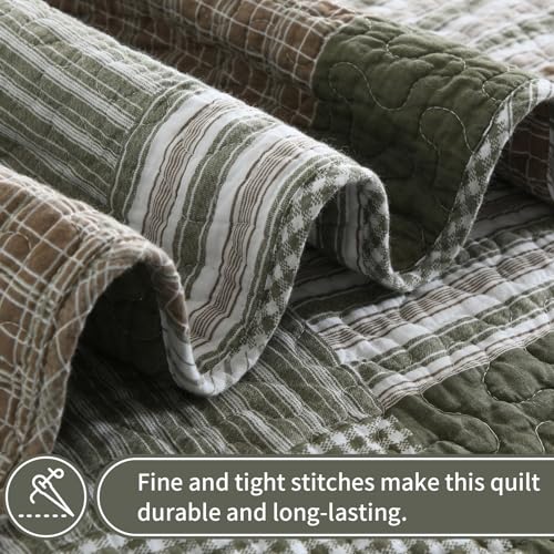 100% Cotton Navy Blue Grey Plaid Queen Size 3 Pieces Quilt H1766