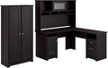 L Shaped Desk, Hutch, and Tall Storage Cabinet with Doors H147537