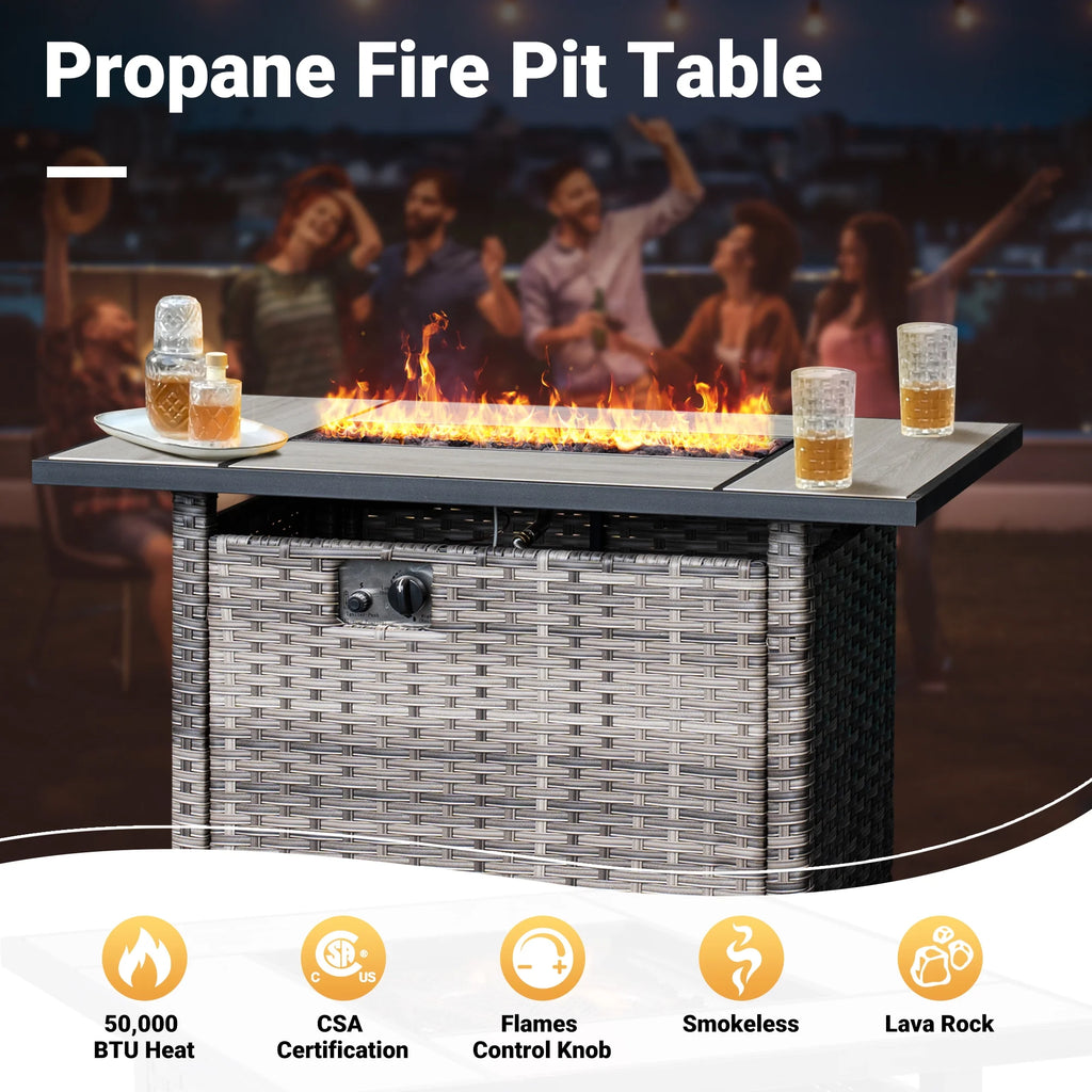 6 Pieces Outdoor Patio Furniture with Rectangle Fire Pit Table Wicker Set Z8136