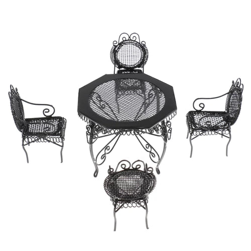 1/12 Scale Black Octagonal Table Chairs Furniture Set E197