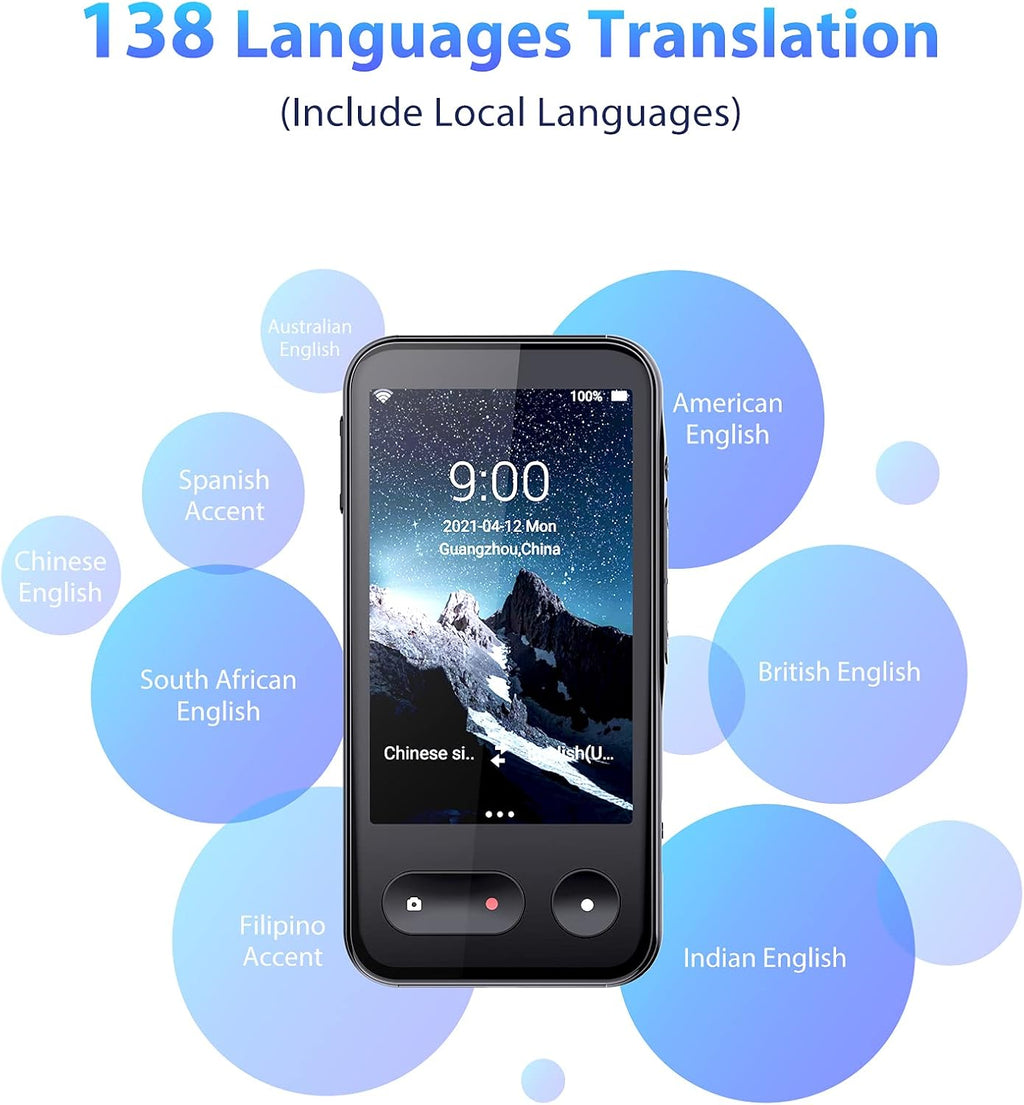 Black 138 Language Voice Translator with 4G SIM Card and Camera A5329