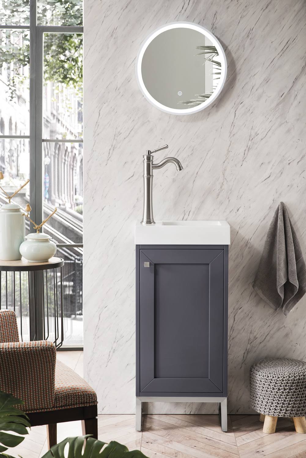 16 in. Chianti Single Vanity Cabinet with White Glossy Resin Countertop N356650