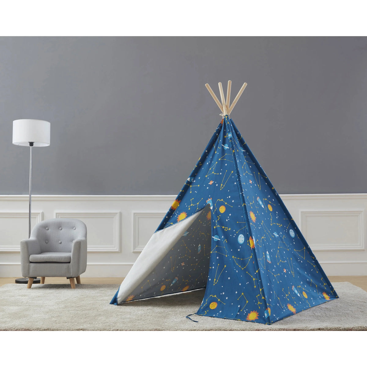 Glow in the Dark Starry Sky Kids Foldable Canvas Play Teepee Tent L30995