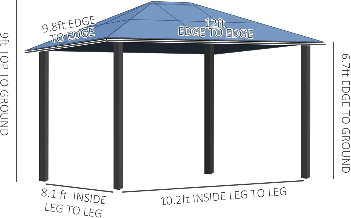 Off-White 10' x 12' Hardtop Gazebo with Polycarbonate Roof Aluminum Frame K192