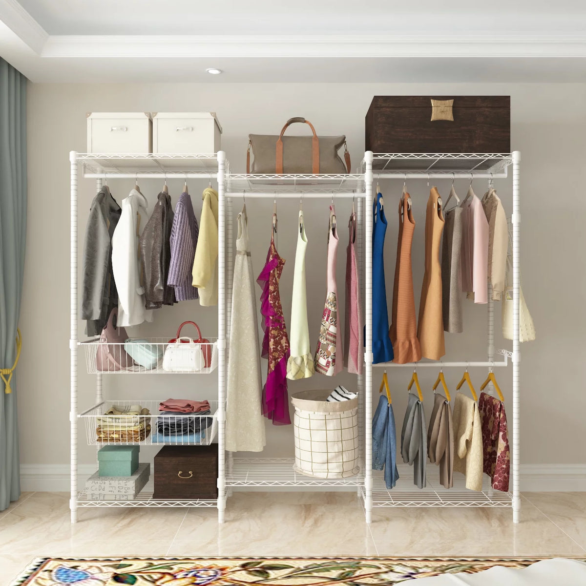 89"L Freestanding Closet Storage Organizer White R5634