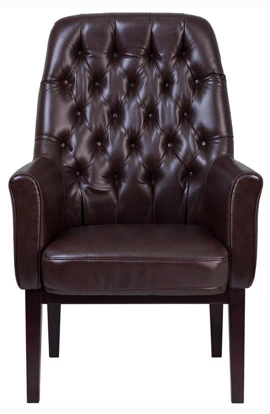 Brown Tufted Leather Side Reception Chair T1200