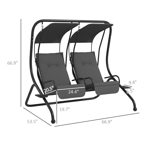 Patio Swing Chair with 2 Separate Seats, Removable Canopy and Cup Holders, Gray P799