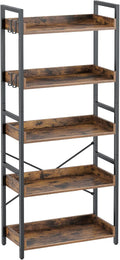 5 Tier Wood Bookshelf with 4 Hooks E72974