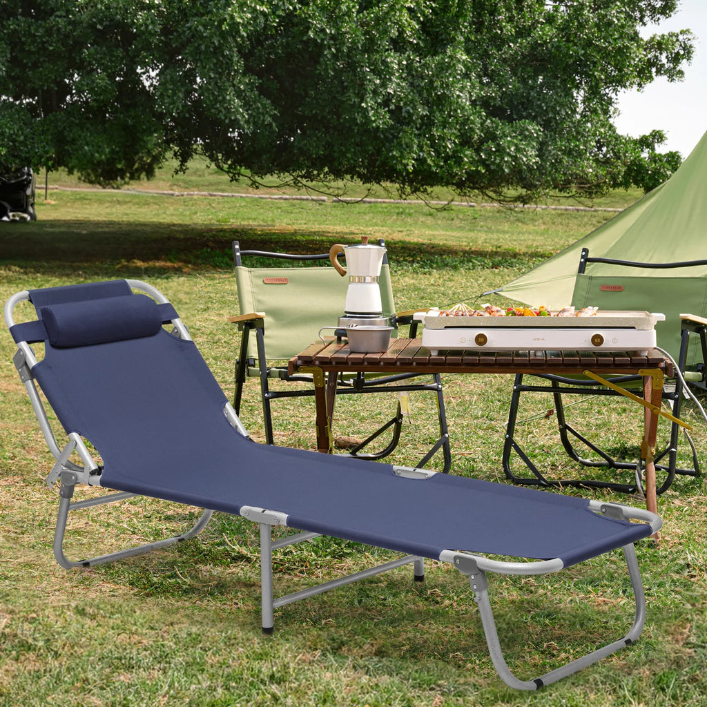 Navy Blue Portable Folding Camping Cot with Pillow and Carry Bag E2915
