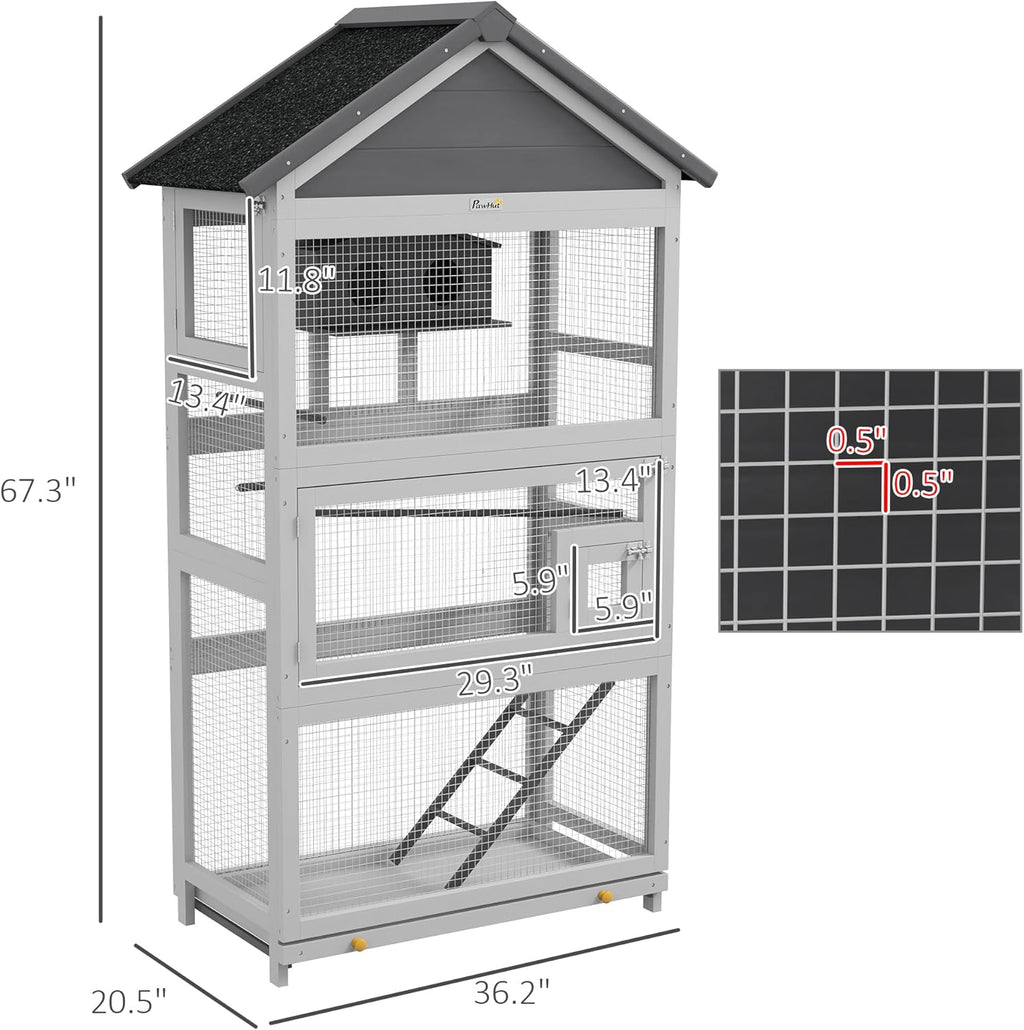 Gray Wooden Bird Cage with Slide-Out Tray A534