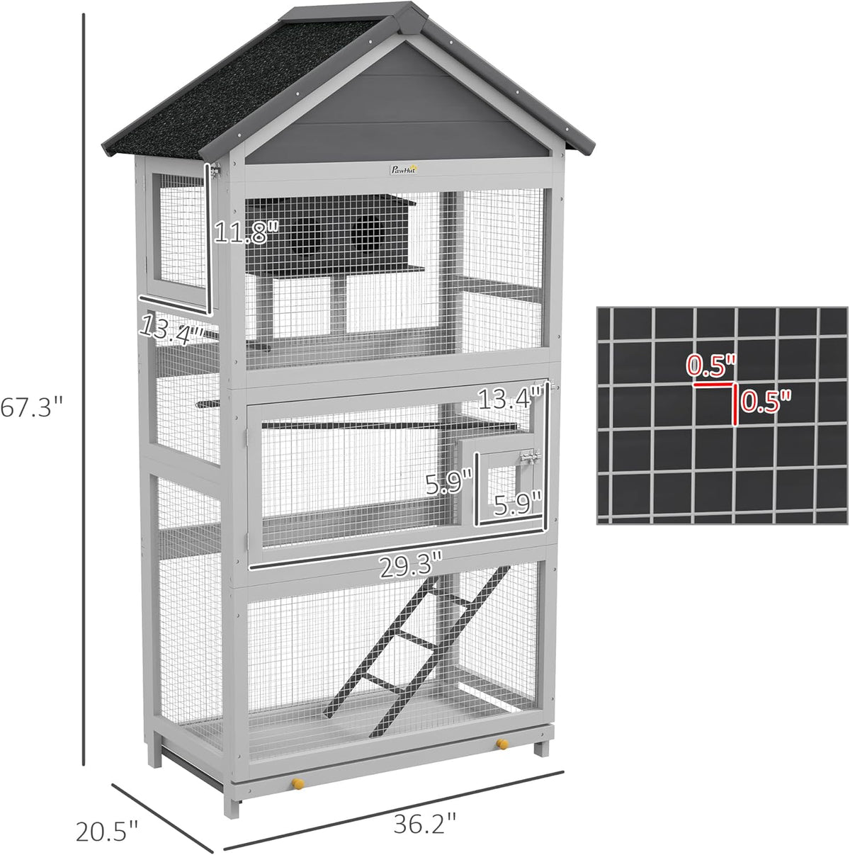 Gray Wooden Bird Cage with Slide-Out Tray A534