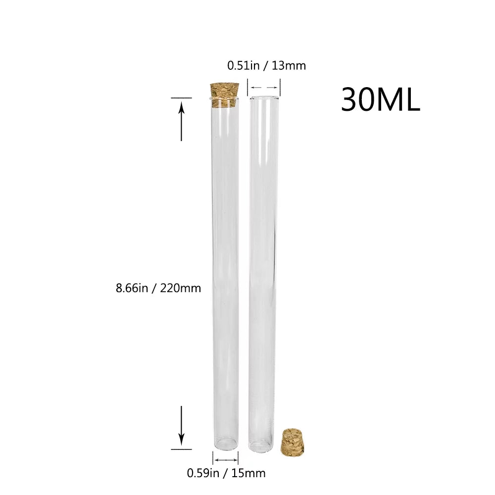 30ml 15x220x13mm Clear Glass Test Tube Bottle with Cork 12pcs K425777