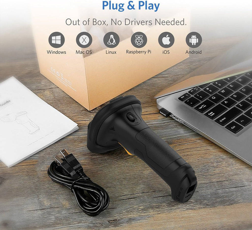 Wireless Barcode Scanner with 2600mAh Battery, 35M Range X384