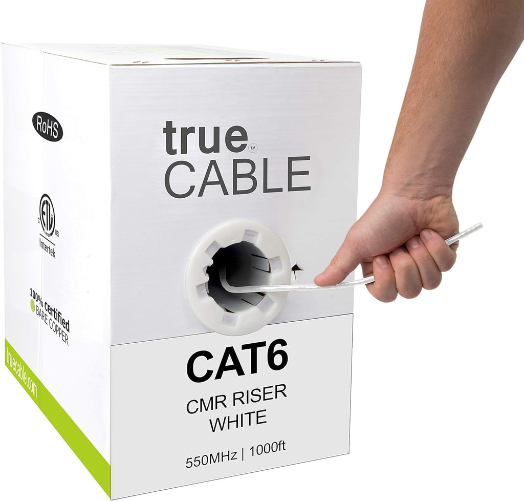 Cat6 Riser 1000ft Black 23AWG 4 Pair Solid Bare Copper Bulk Ethernet Cable D846