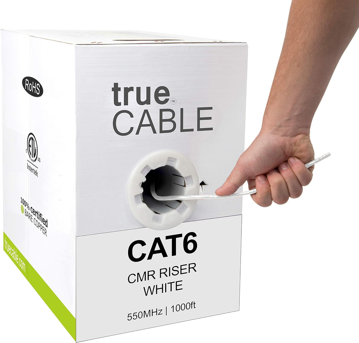 Cat6 Riser 1000ft Black 23AWG 4 Pair Solid Bare Copper Bulk Ethernet Cable D846