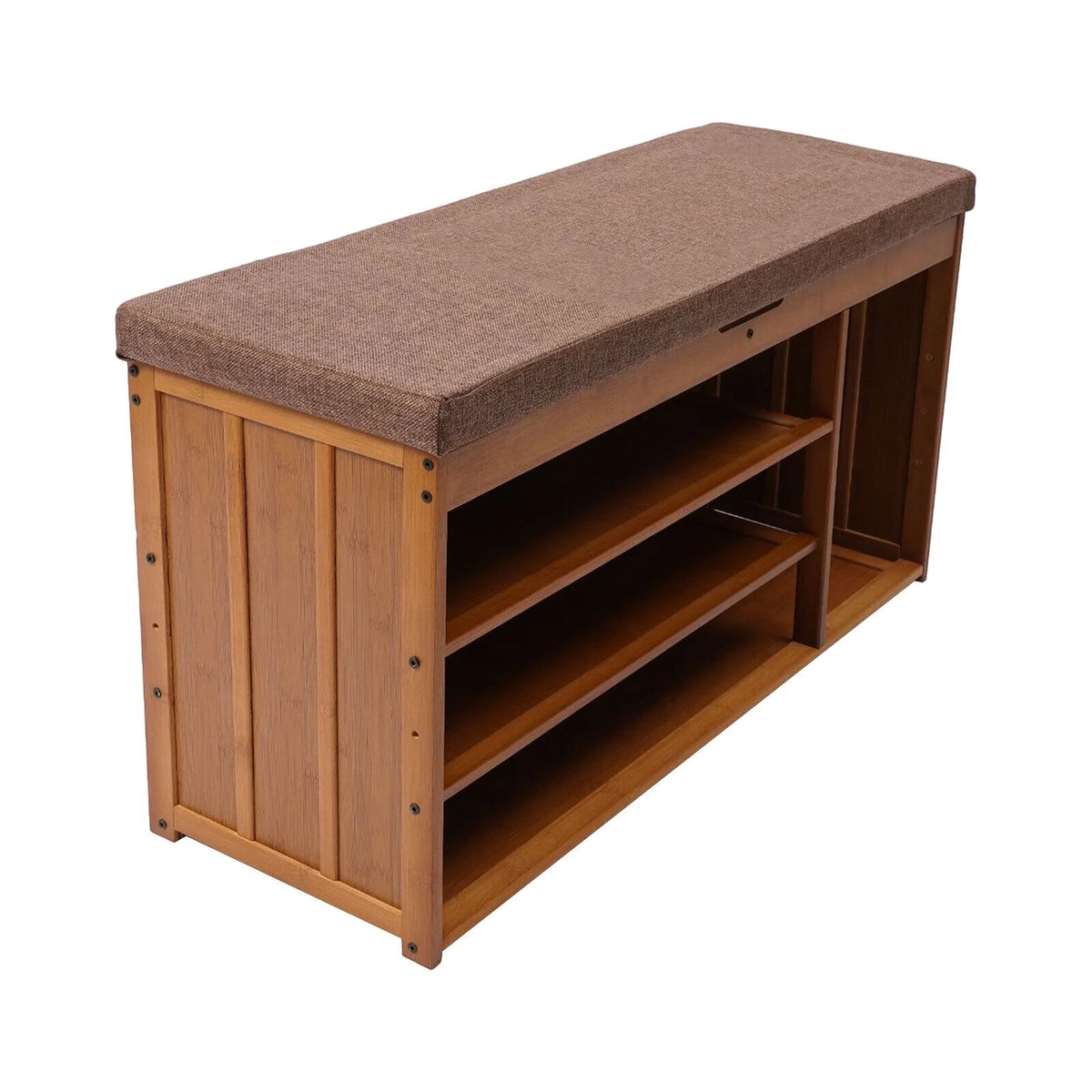 3 Tier Brown Bamboo Shoe Bench Storage Cabinet with Cushion Y939