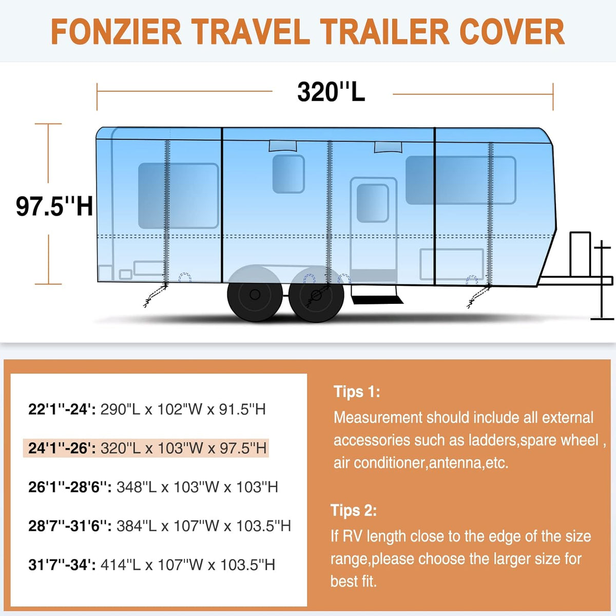 Heavy Duty 5 Layers Anti-UV Travel Trailer Cover 24'1 - 26' S20033