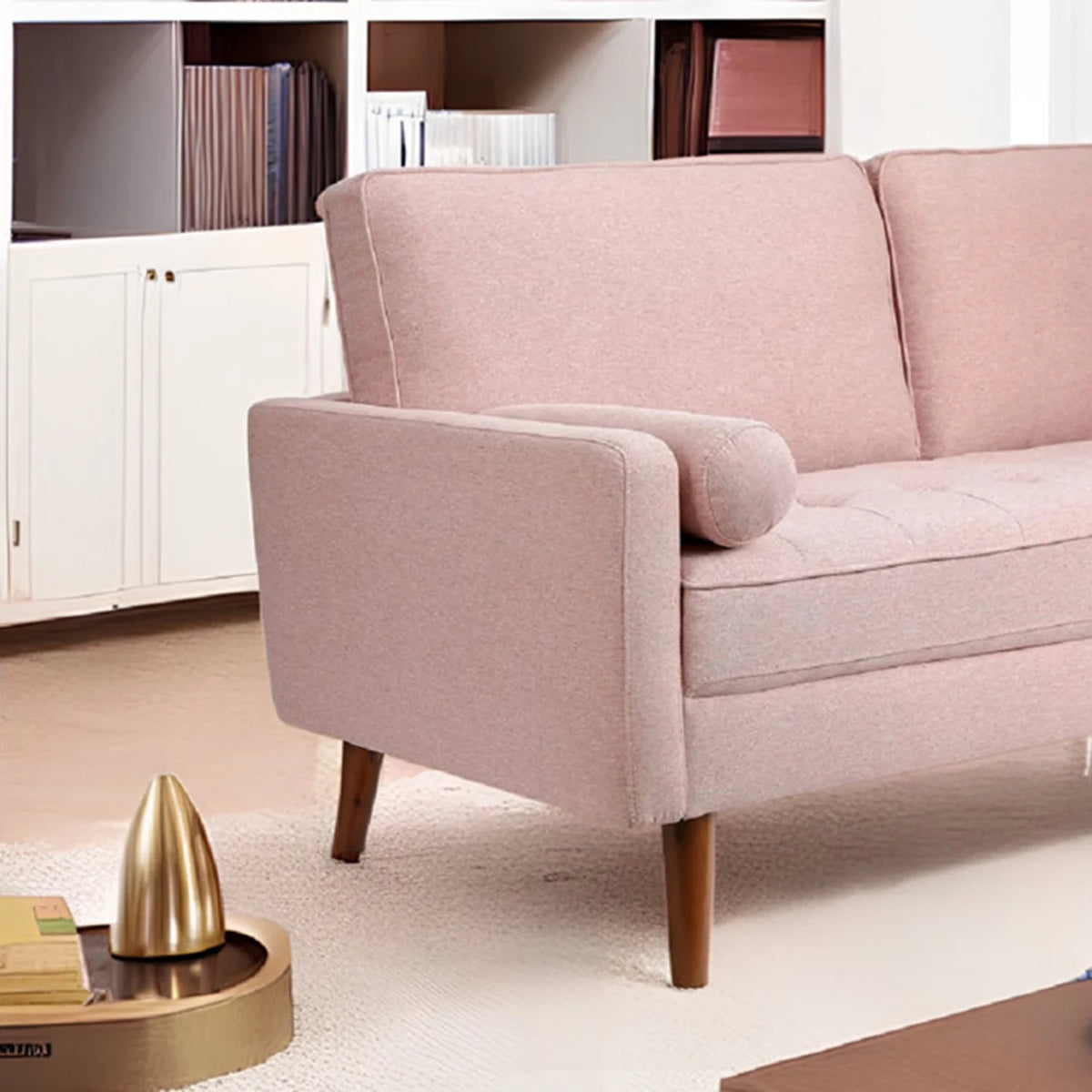 Pink Linen 2 Seater Sofa with 2 Pillows I379