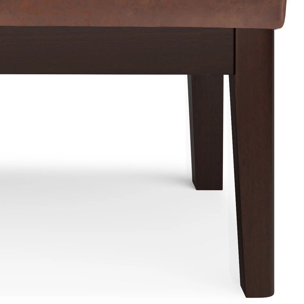 26 inch Wide Small Ottoman Bench in Distressed Saddle Brown Faux Leather O589