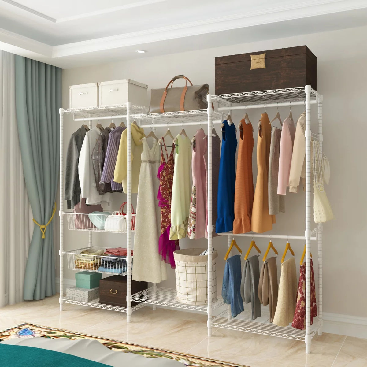 89"L Freestanding Closet Storage Organizer White R5634