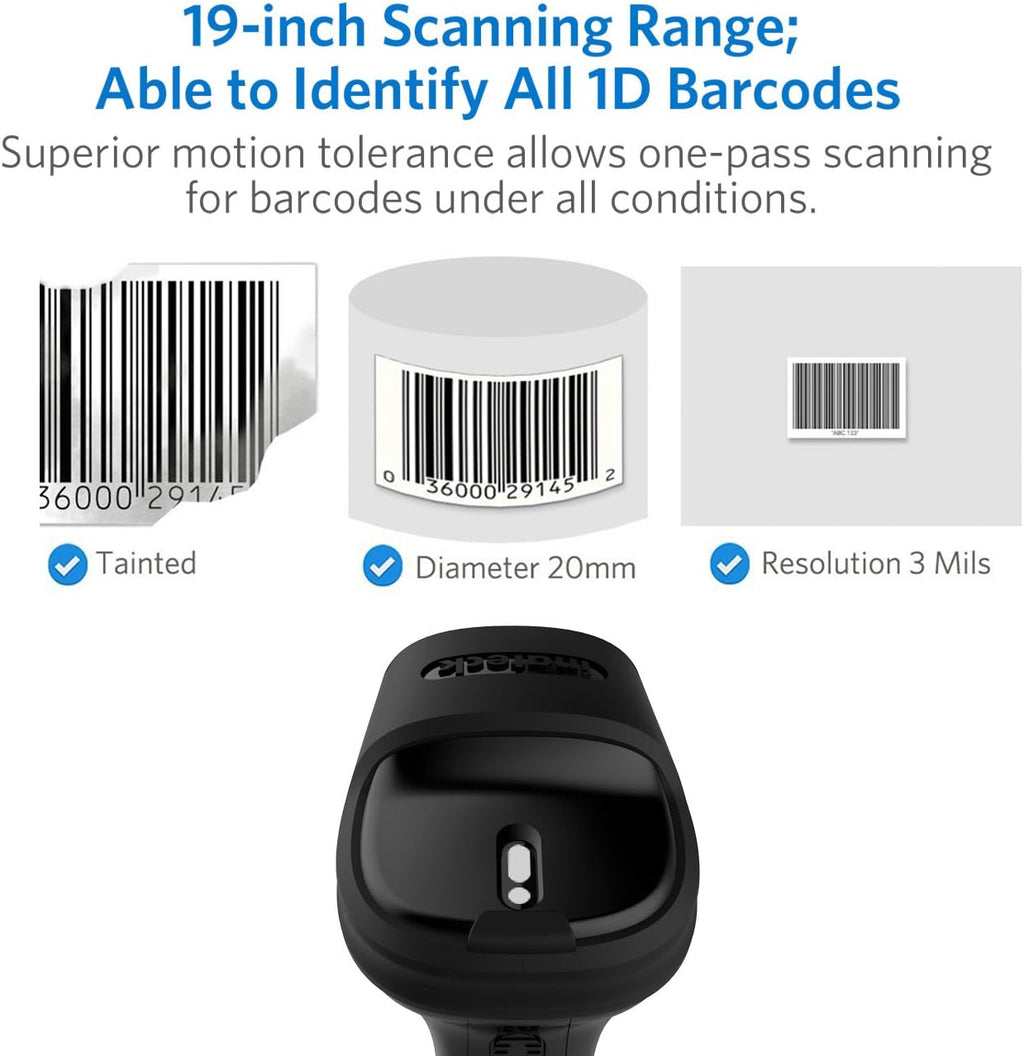 Wireless Barcode Scanner with 2600mAh Battery, 35M Range X384