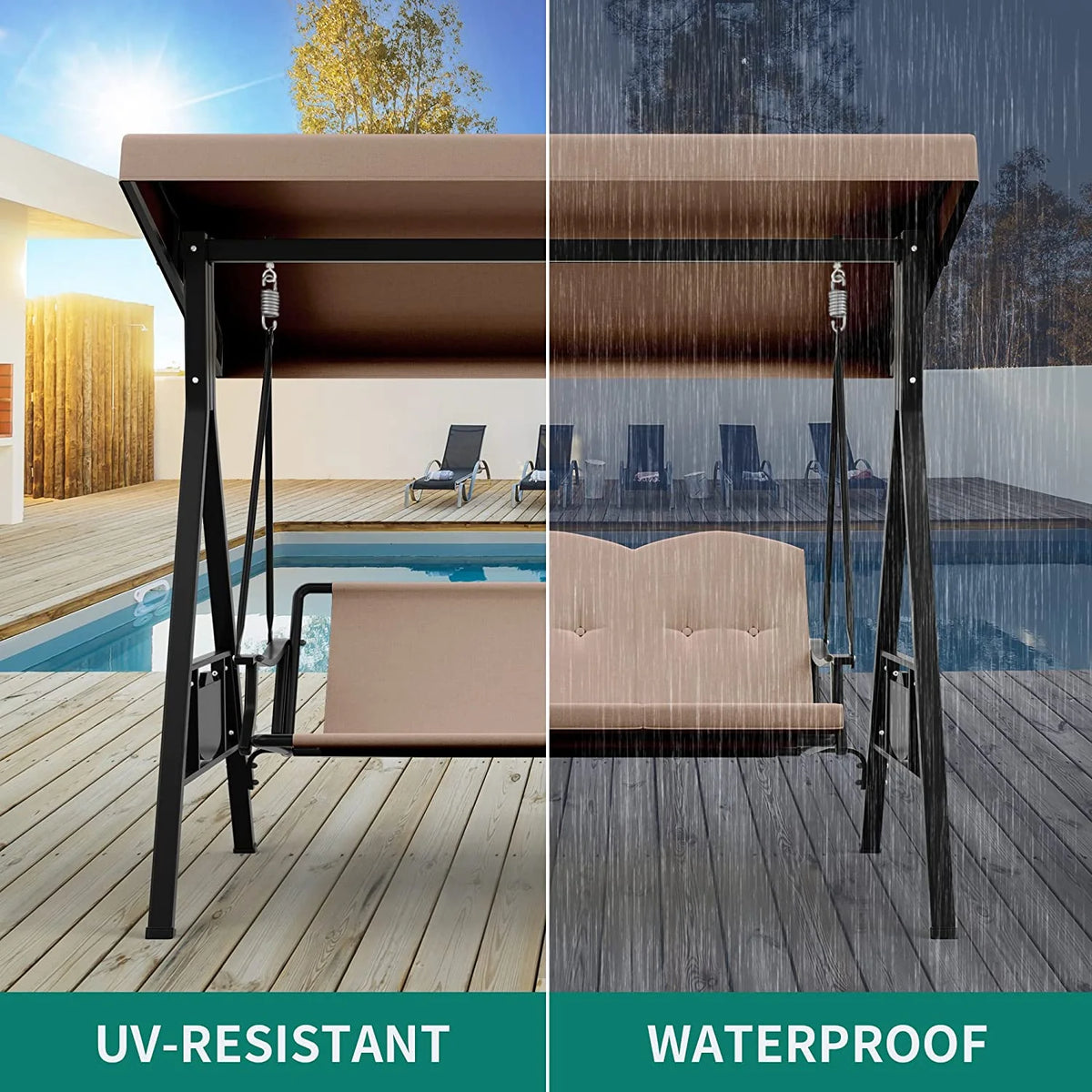 3 Person Outdoor Patio Swing Chair with Adjustable Canopy and Cushion P345