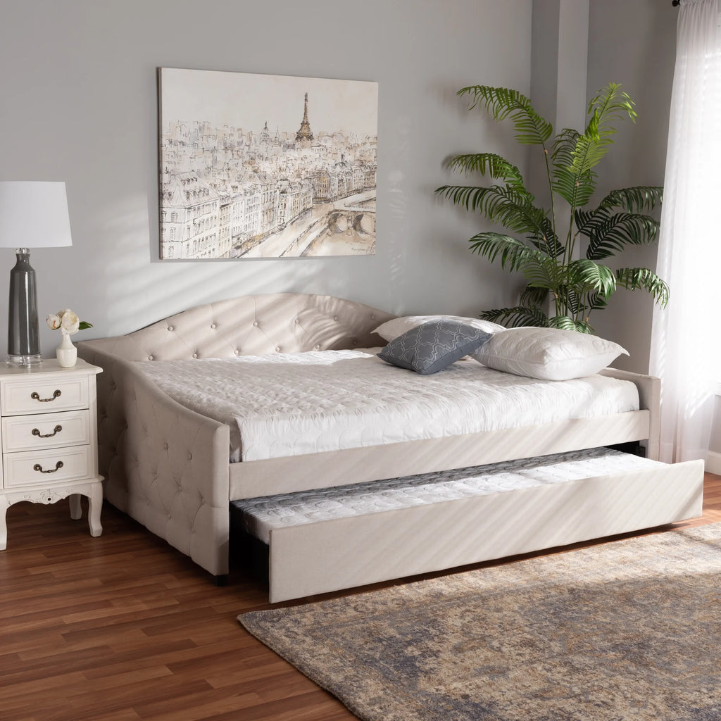Beige/Black Upholstered Daybed with Trundle J701273