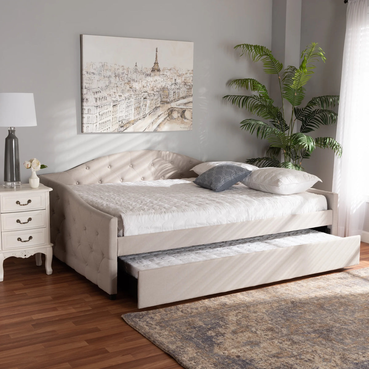 Beige/Black Upholstered Daybed with Trundle J701273