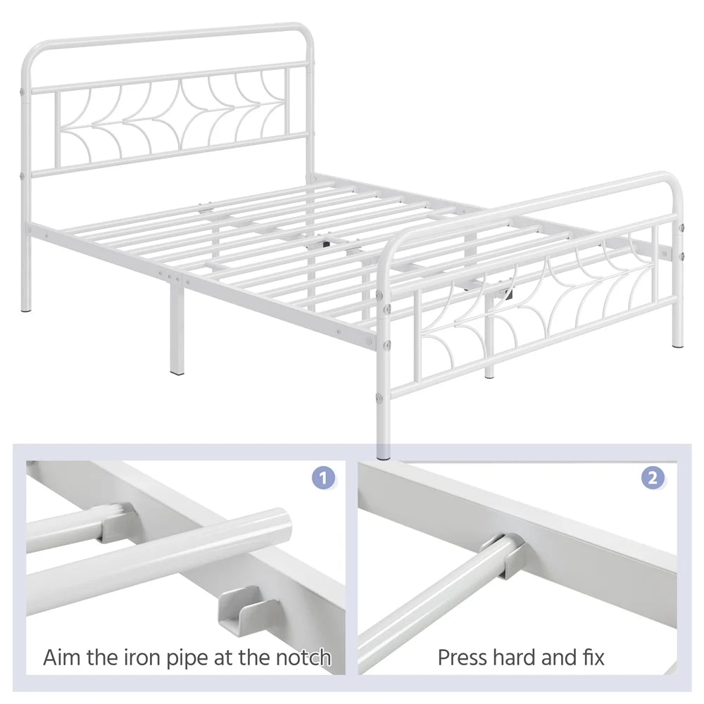 White Full Size Metal Bed with Headboard and Footboard D39913