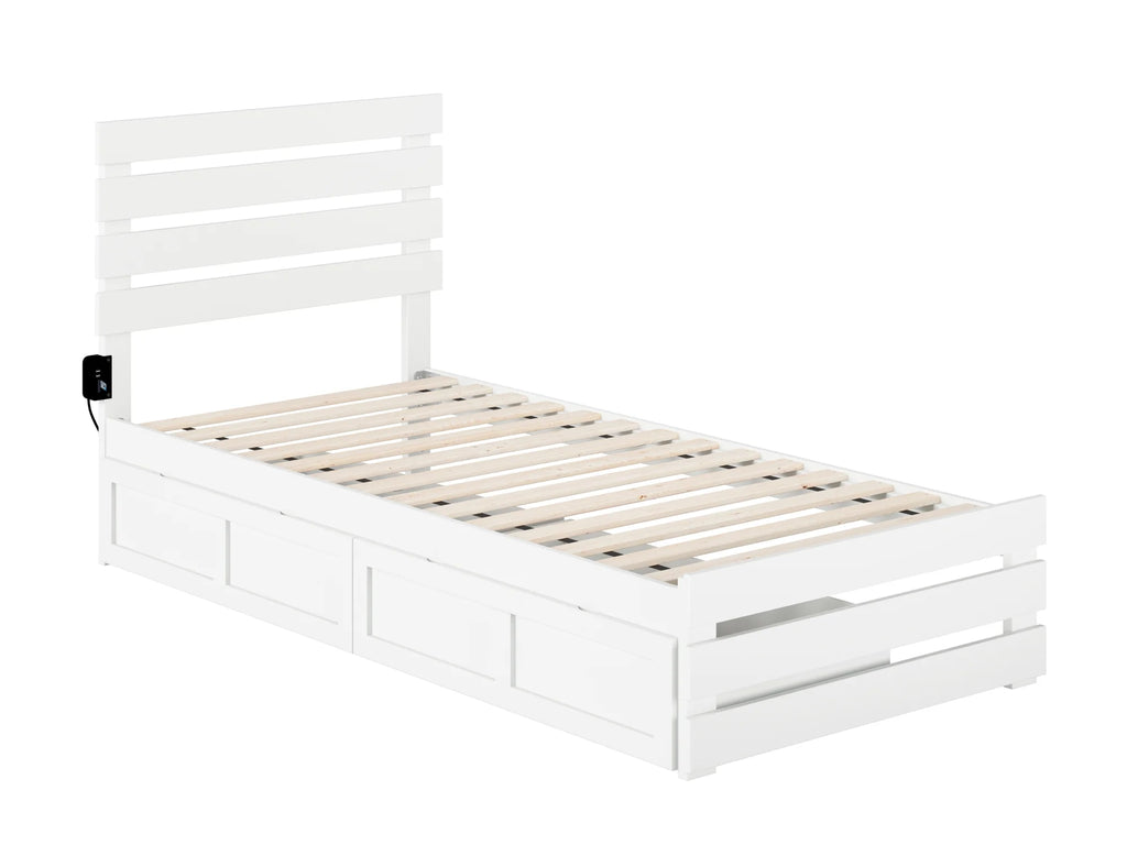 White Twin Extra Long Bed with Footboard and 2 Drawers M904