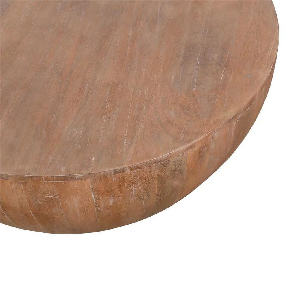 35.5" Drum Shaped Wood Coffee Table Brown B917045