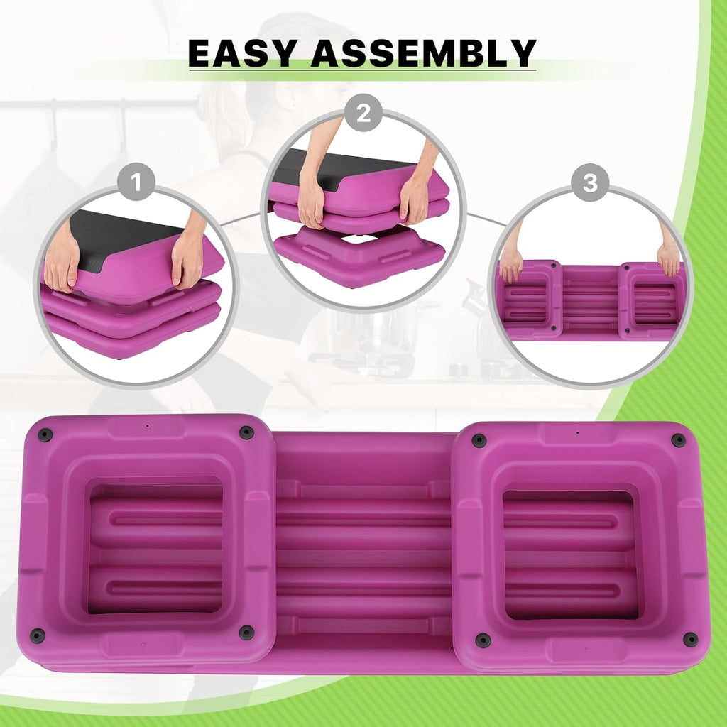 43-Inch Exercise Stepper Platform with Risers, Adjust Height 4 inch - 6 inch - 8 inch, Pink T646066