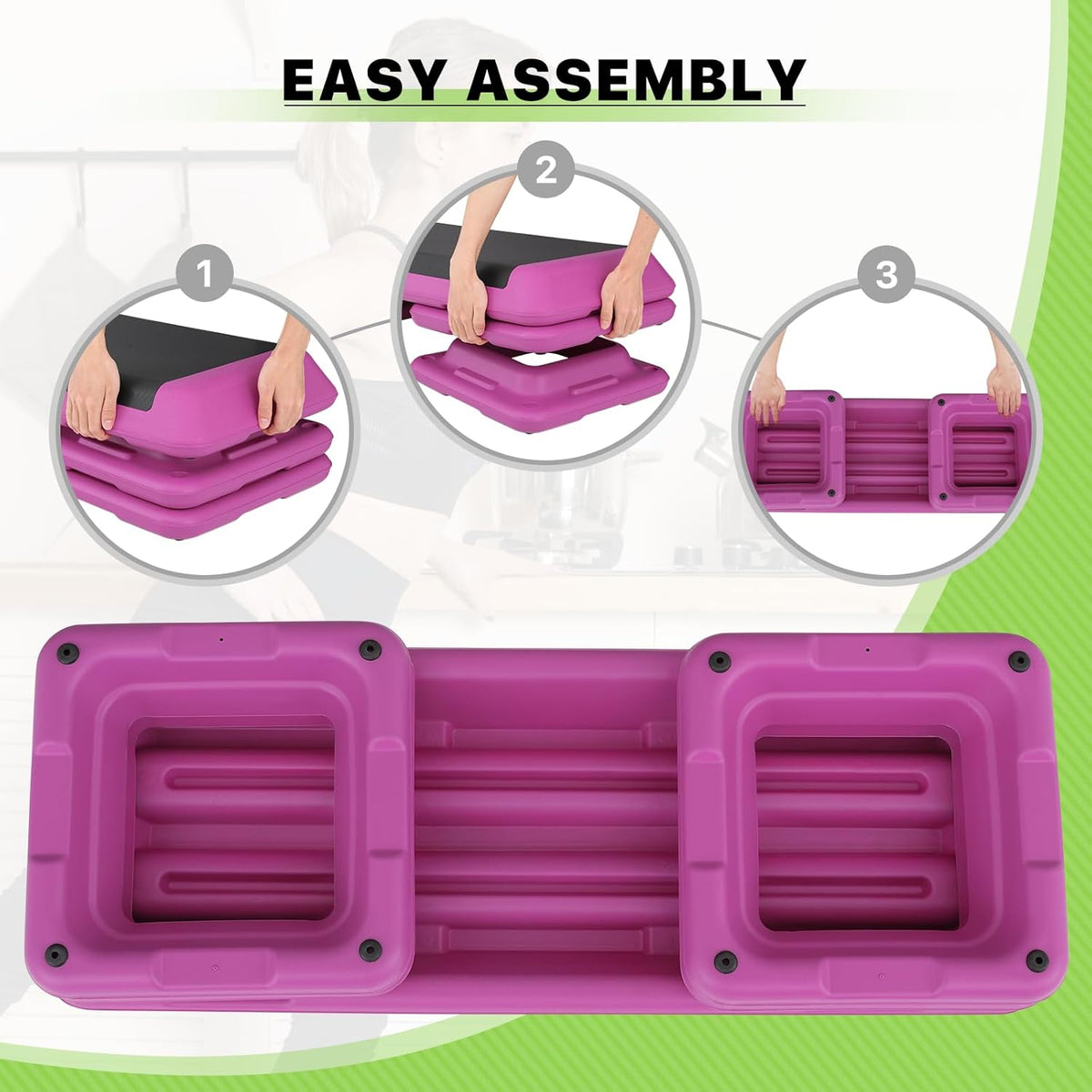 43-Inch Exercise Stepper Platform with Risers, Adjust Height 4 inch - 6 inch - 8 inch, Pink T646066