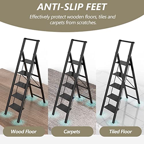 5 Step Aluminum Folding Ladder 300 lbs Capacity H209571
