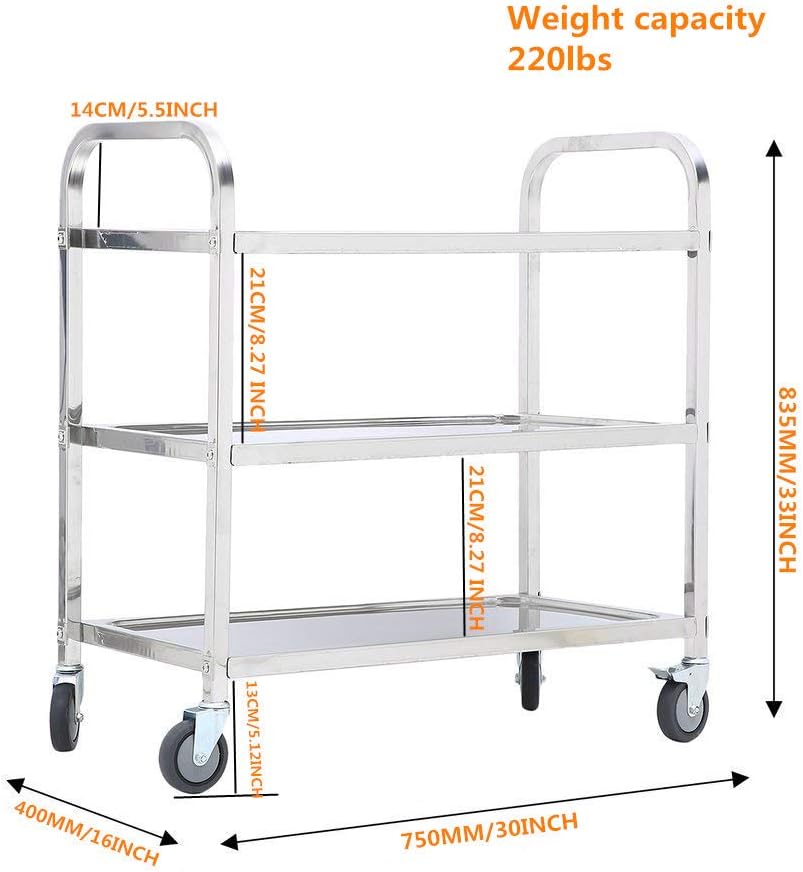 3 Tier Stainless Steel Utility Cart with Wheels K7245