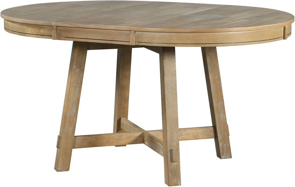 Natural Wood Wash Round Extendable Dining Table with Leaf S6255