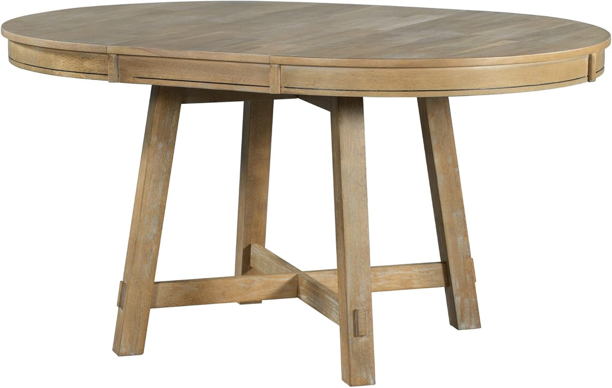 Natural Wood Wash Round Extendable Dining Table with Leaf S6255