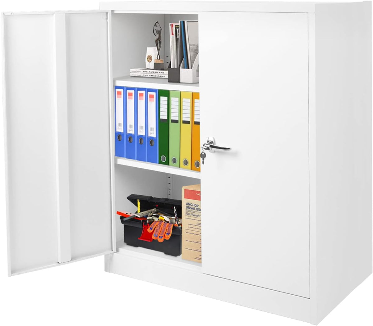 Locking Metal Cabinet with 2 Doors, 4 Adjustable Shelves, Black P3468