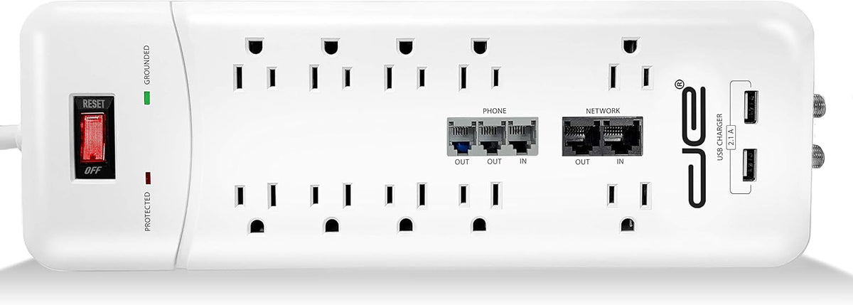 10-Outlet 3500 Joules Surge Protector Power Strip, 25 Foot Cord, Black Pack of 2 K5402