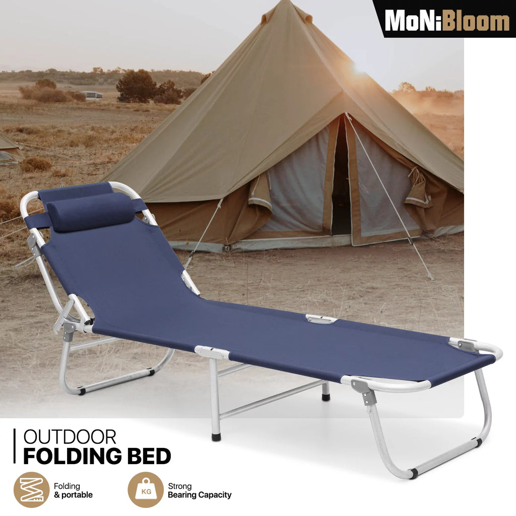 Navy Blue Portable Folding Camping Cot with Pillow and Carry Bag E2915