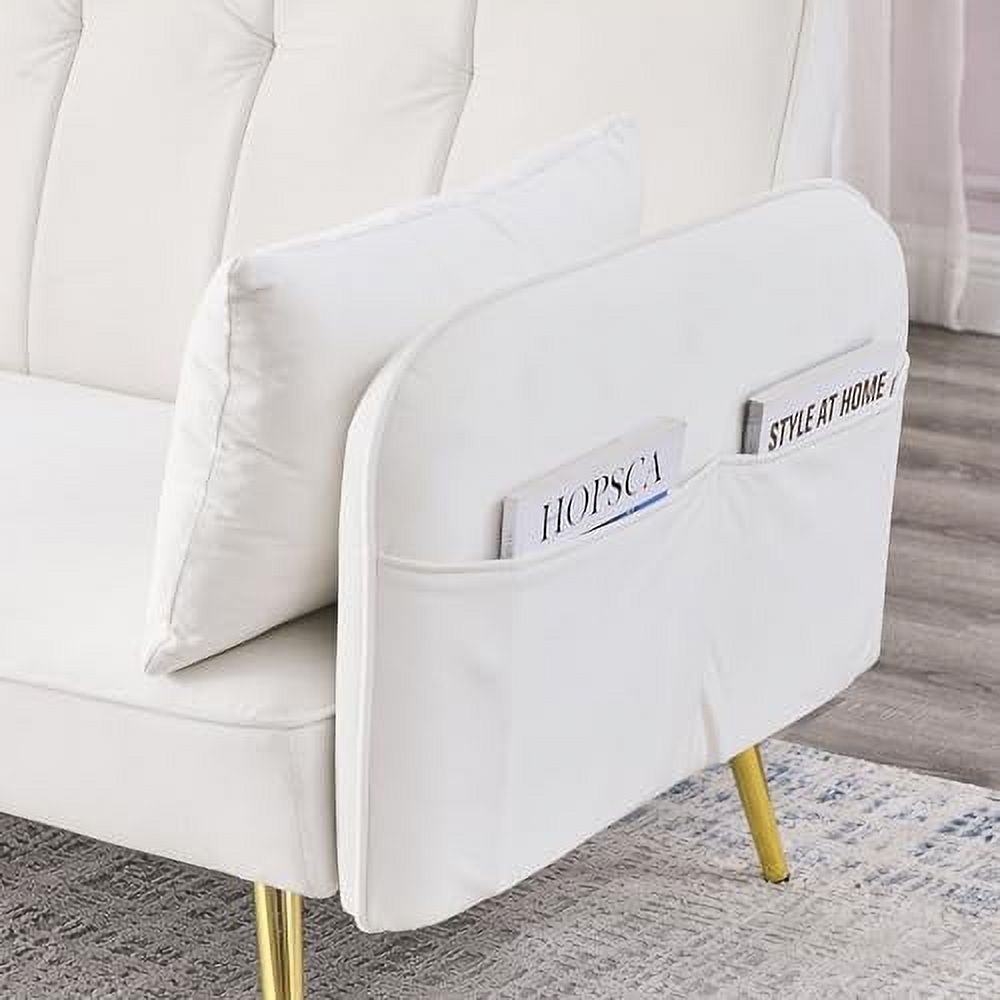 Black Convertible Folding Linen Fabric Futon Sofa Bed with Adjustable Backrest and Metal Legs H35190